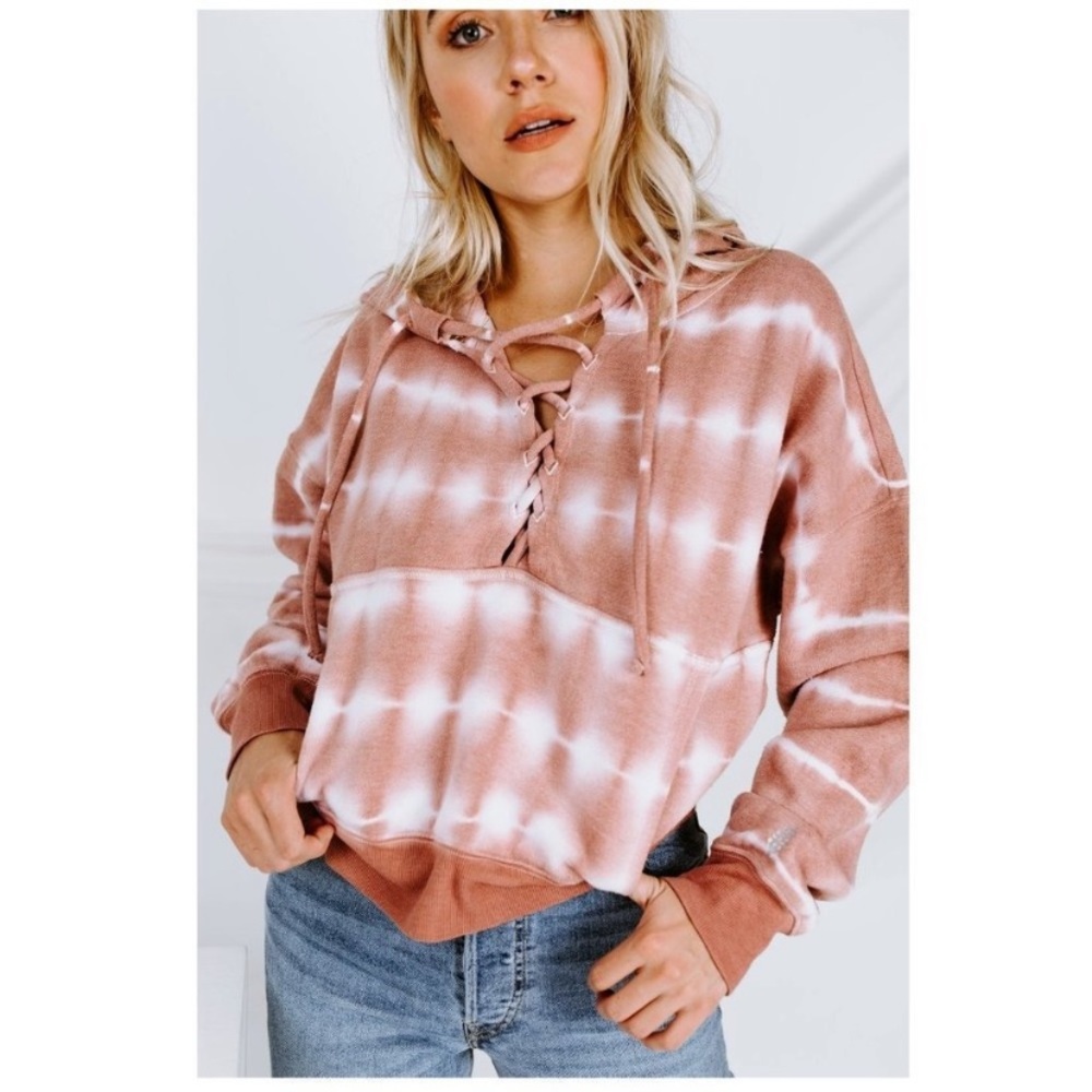 Free People Pink and White Tie-Dye Sweater